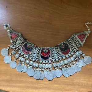 Gorgeous authentic Kuchi choker necklace glass and coins nickel silver